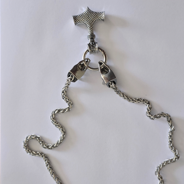 Men's Viking Heavy Weight Medieval Wolf Head with Thor's Hammer Pendant Necklace - Image 2